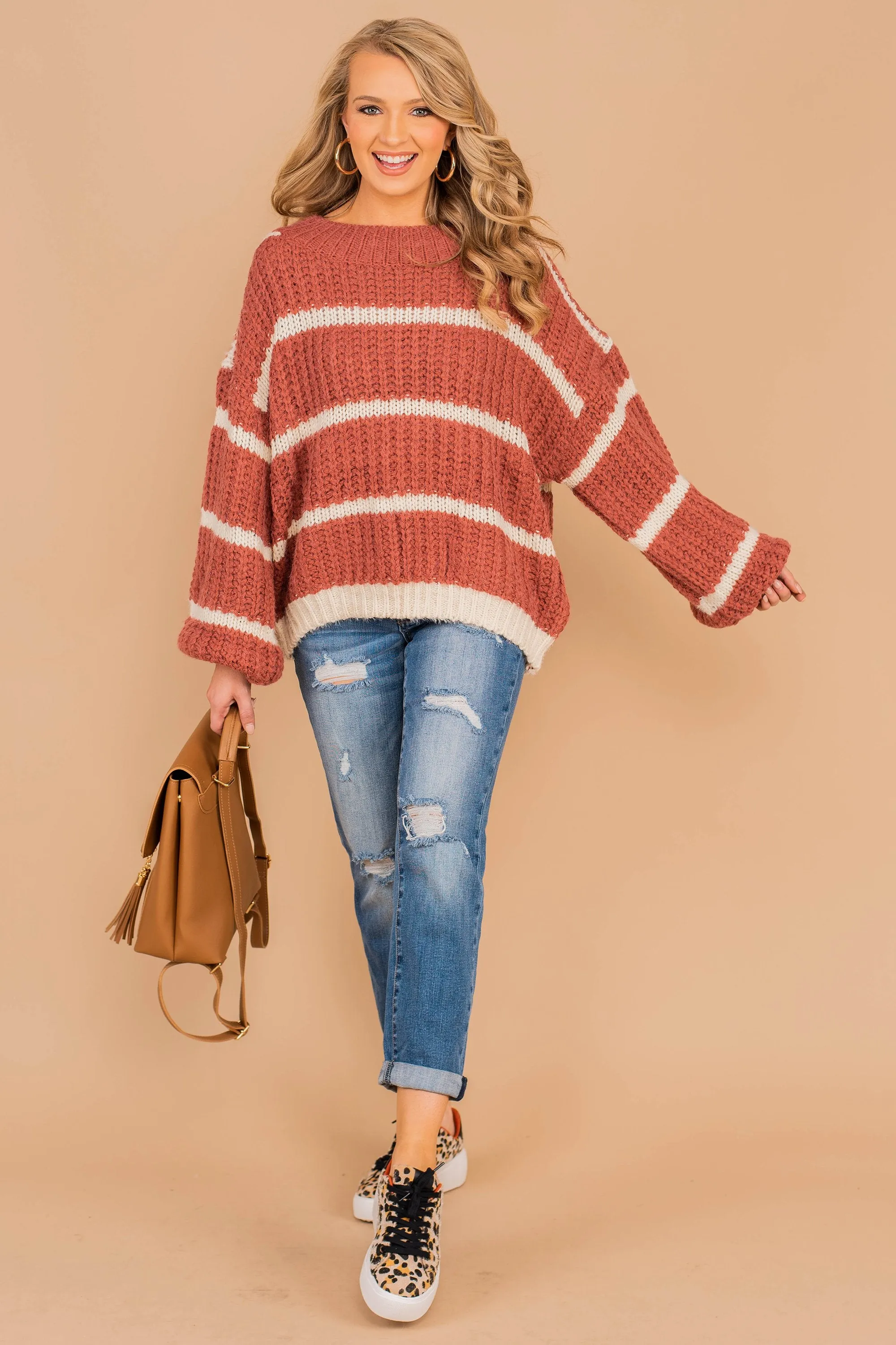 Casual Mood Wine Red Striped Sweater