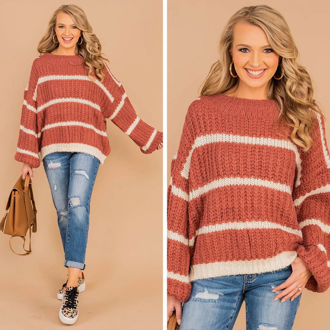 Casual Mood Wine Red Striped Sweater