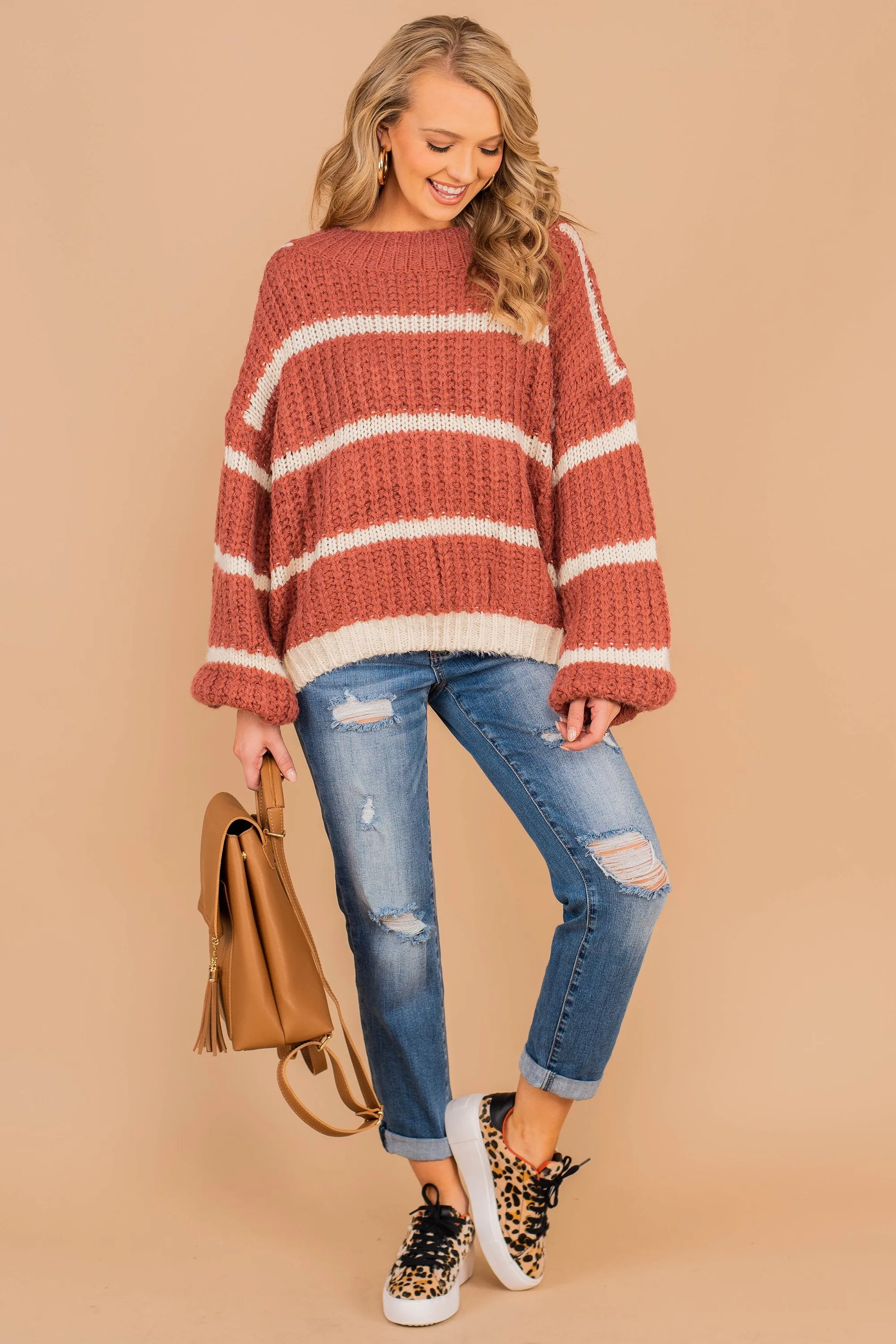 Casual Mood Wine Red Striped Sweater