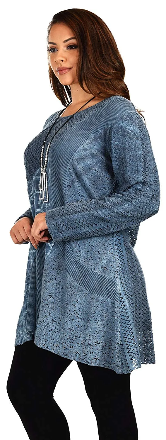 Dare2bStylish Women Plus Size Loose Fitting Lace Embroidered Tunic Blouse Top