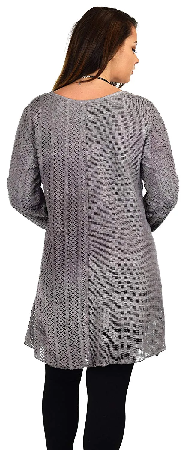 Dare2bStylish Women Plus Size Loose Fitting Lace Embroidered Tunic Blouse Top