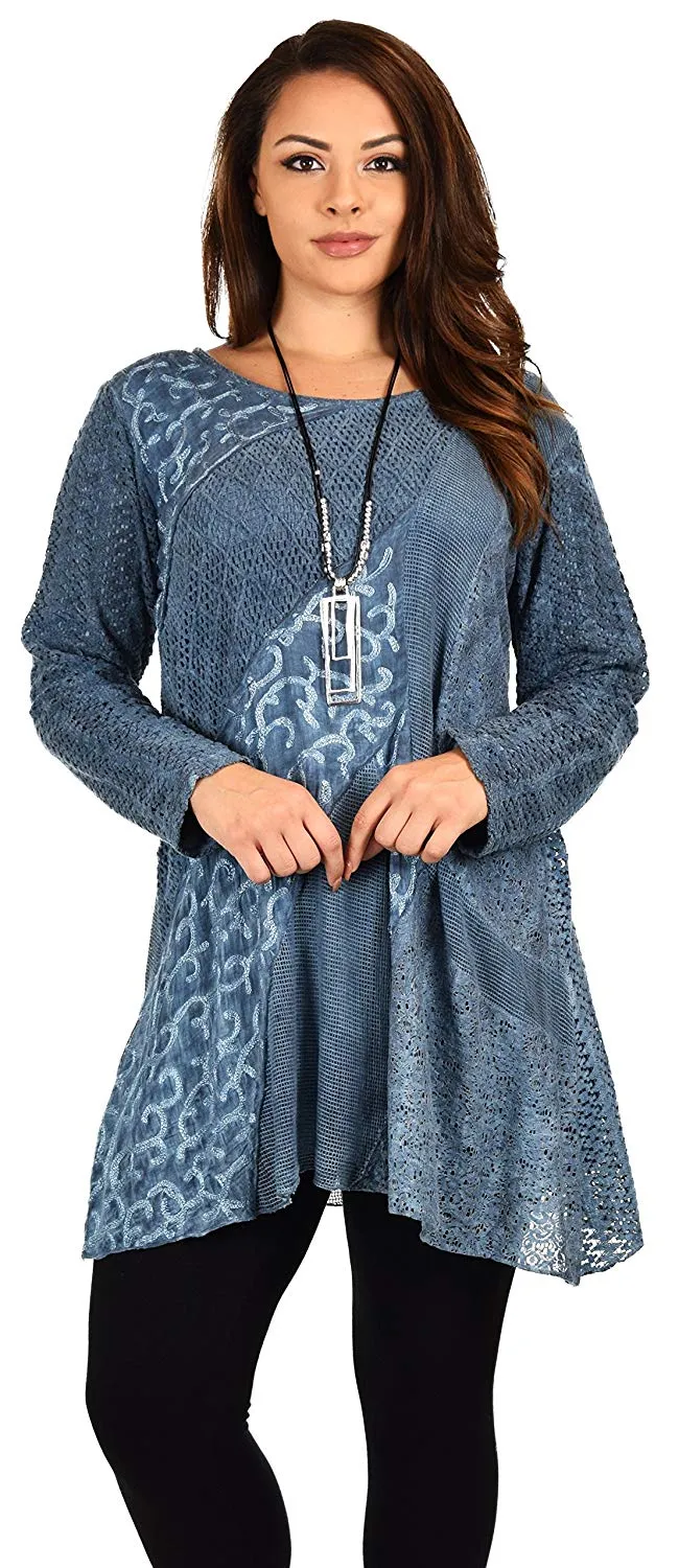 Dare2bStylish Women Plus Size Loose Fitting Lace Embroidered Tunic Blouse Top