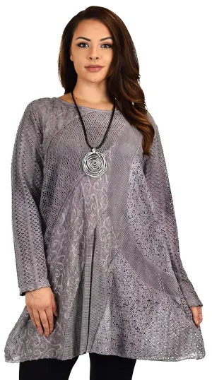 Dare2bStylish Women Plus Size Loose Fitting Lace Embroidered Tunic Blouse Top