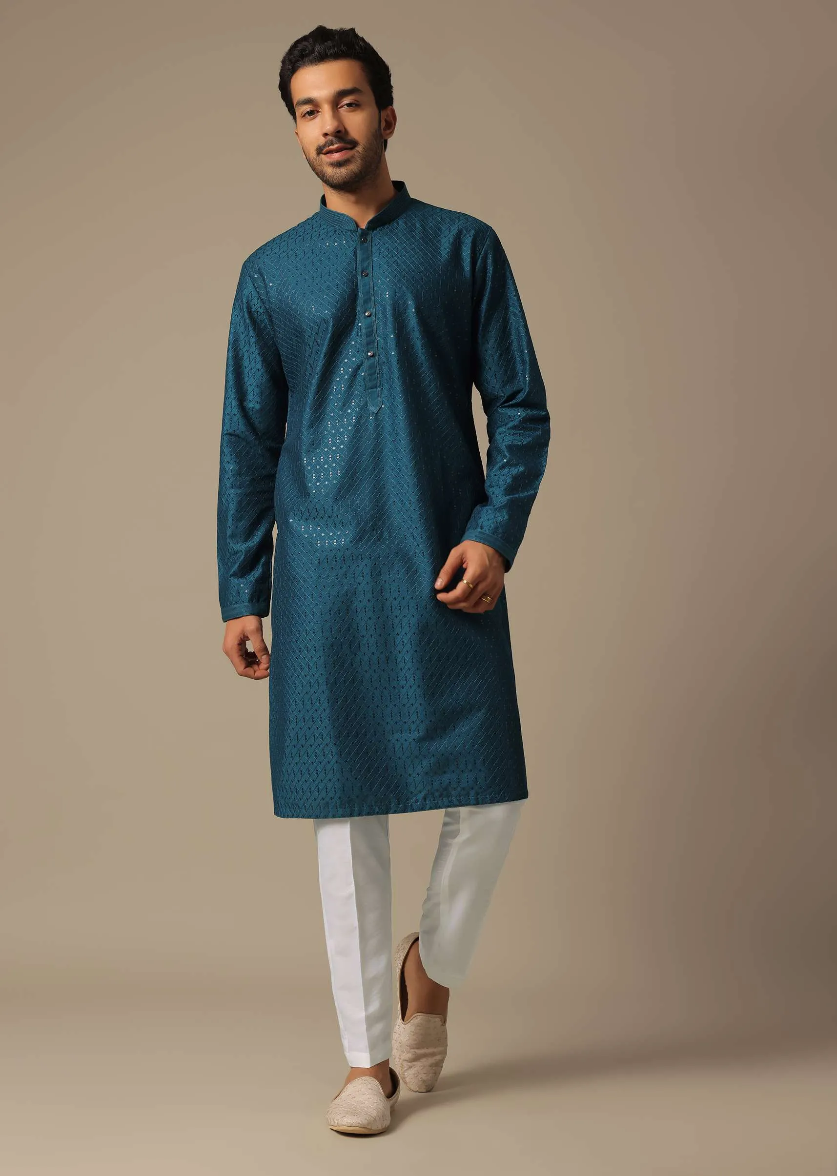 Festive Bue Embroidered Kurta Set
