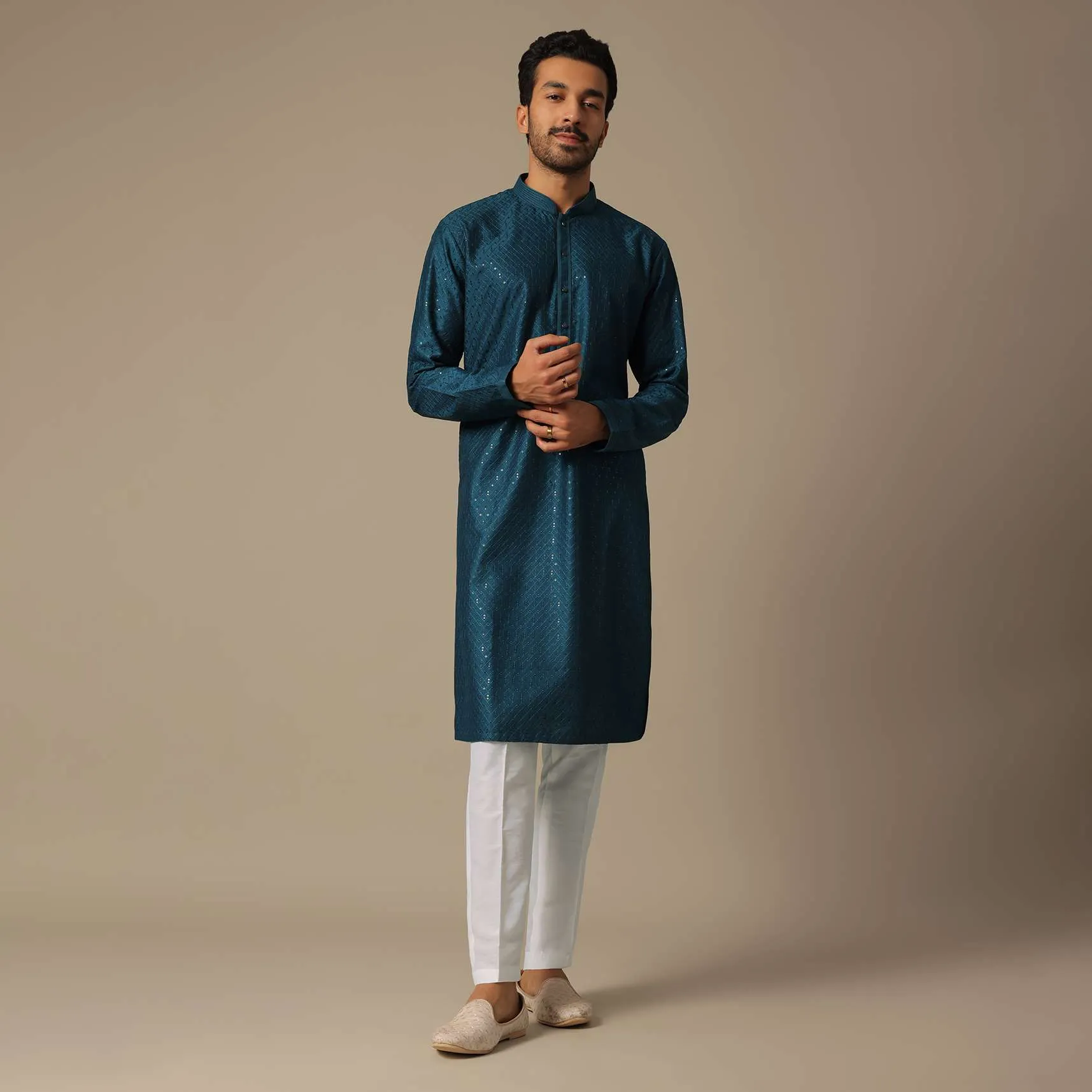 Festive Bue Embroidered Kurta Set