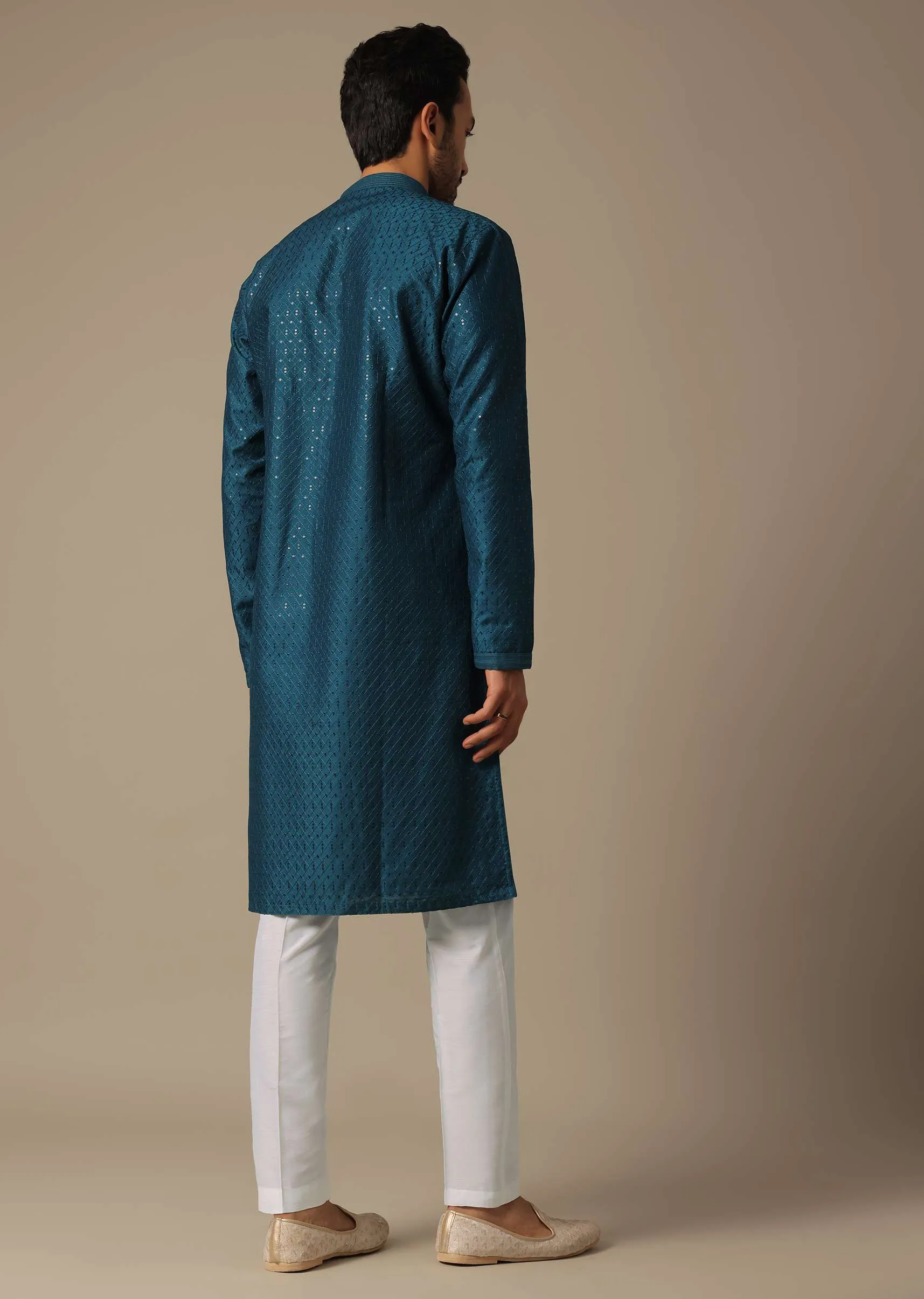 Festive Bue Embroidered Kurta Set