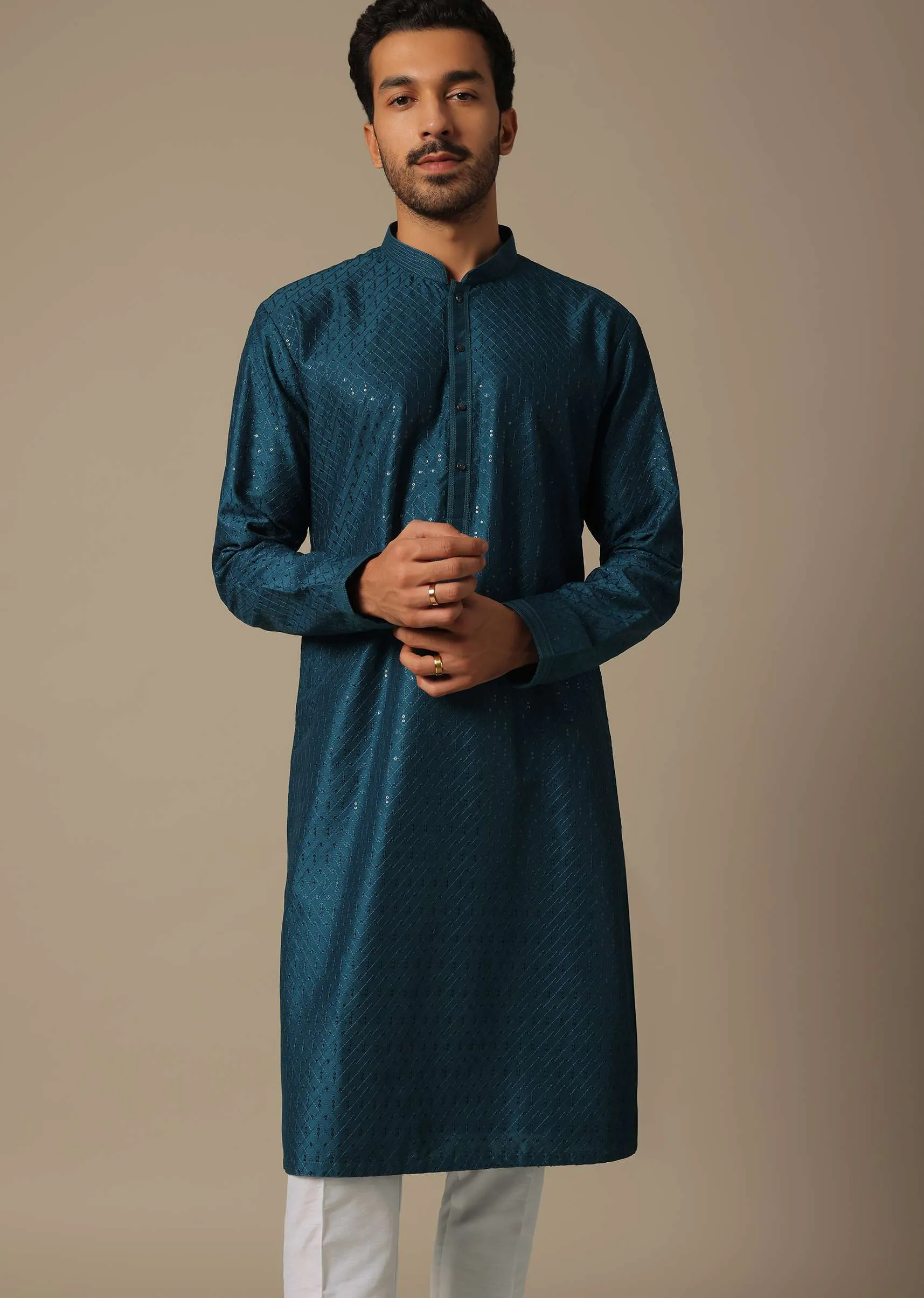 Festive Bue Embroidered Kurta Set