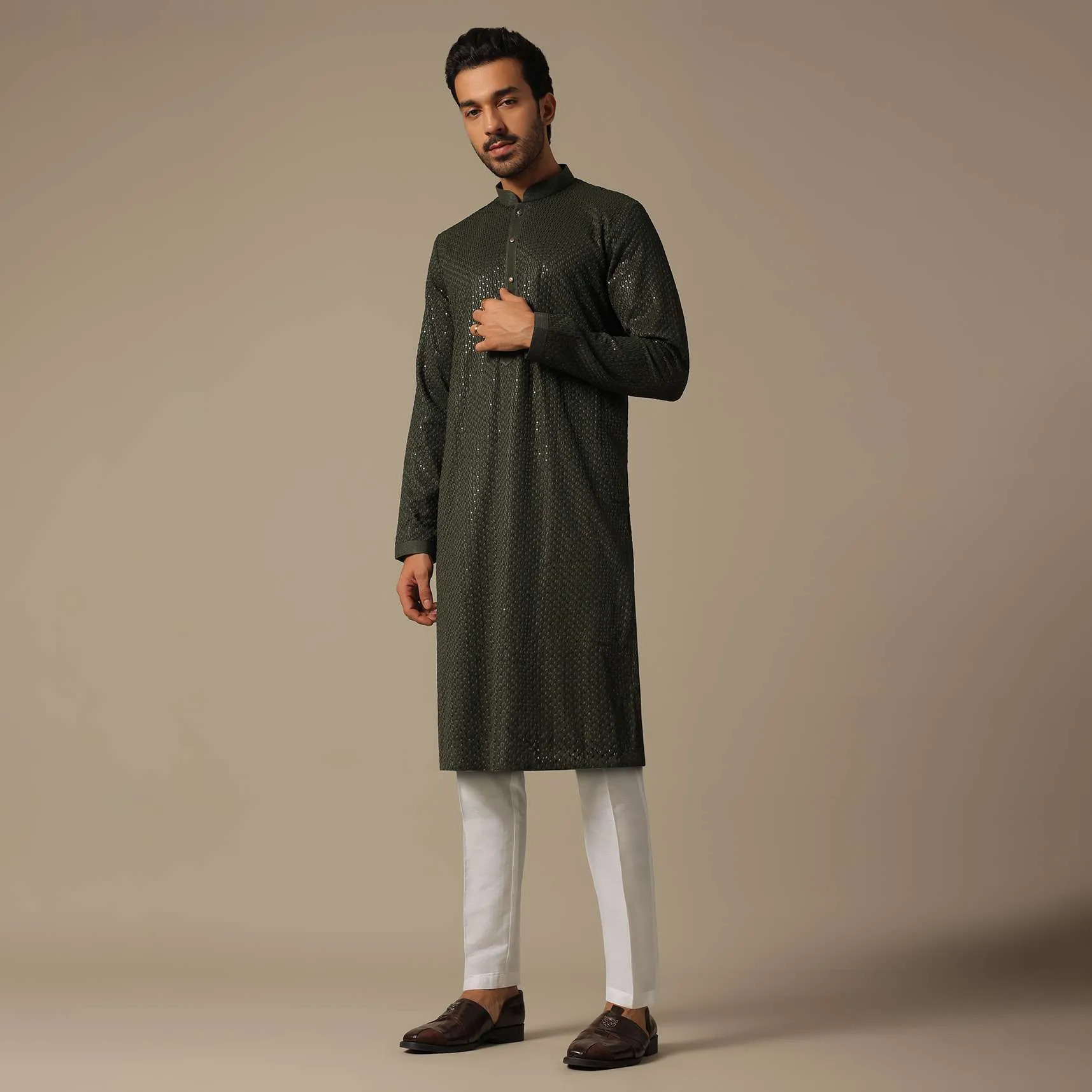 Festive Green Men's Kurta Set