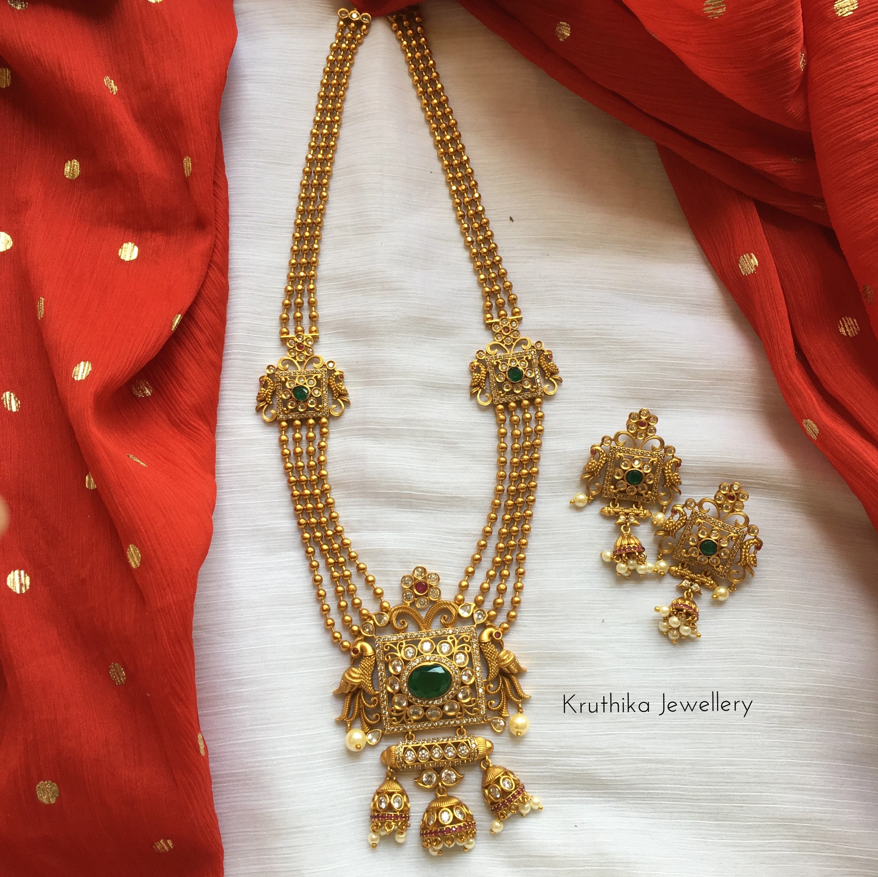 Four line balls Haaram with square pendant LH46