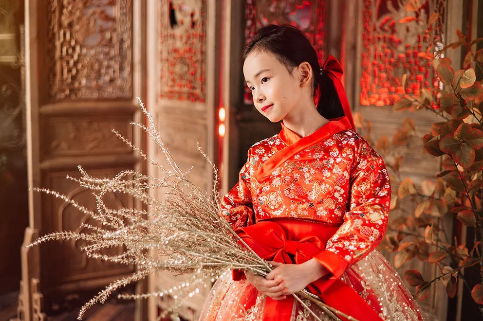Jade Red & Gold Hanbok Set