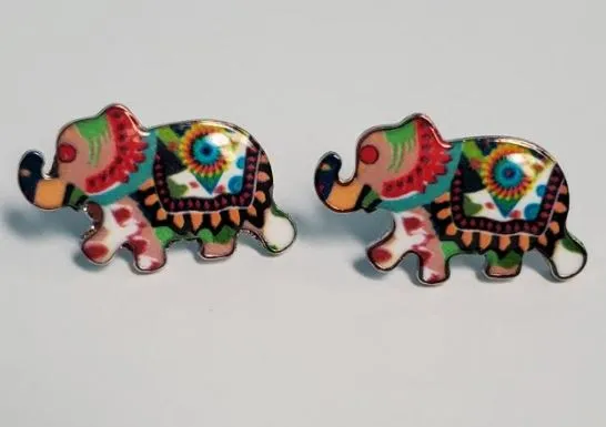 L203 Colorful Festive Elephant Earrings