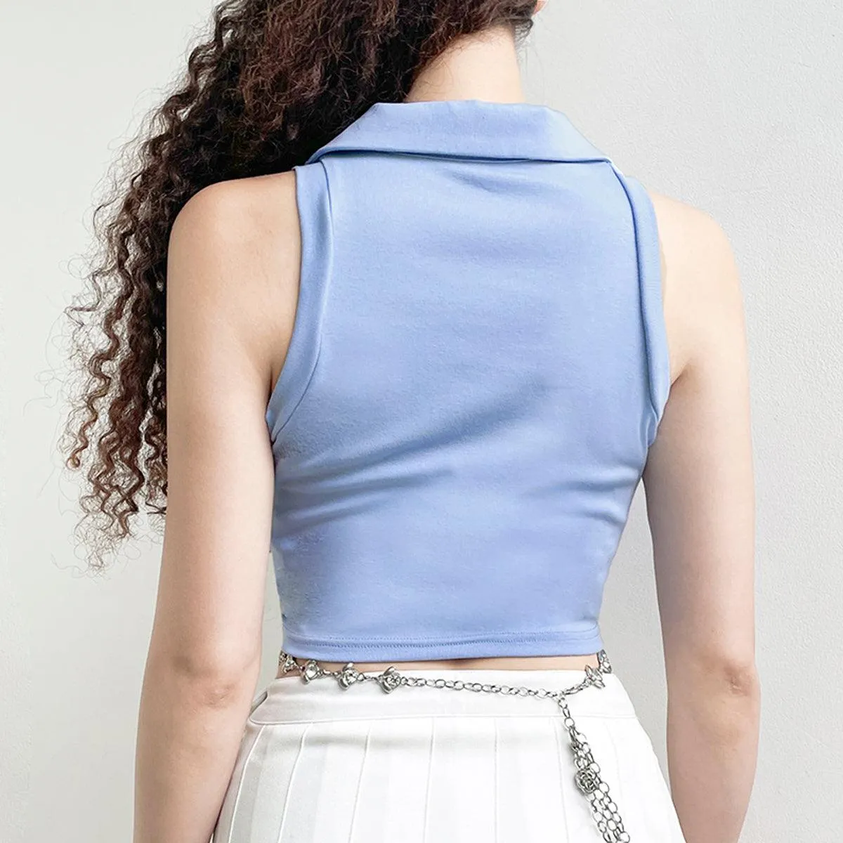 Light Blue Crop Top A Letter Embroidery