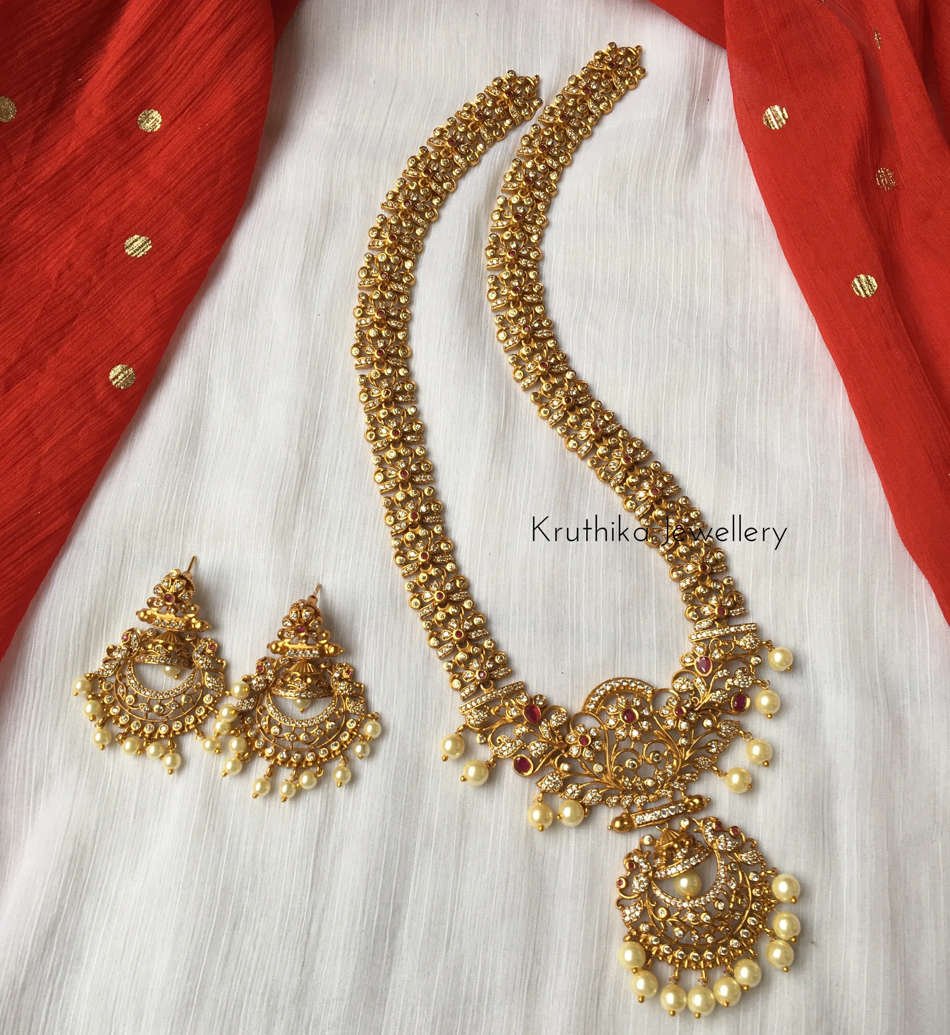 Pretty cutwork AD chandbali Haaram set LH15