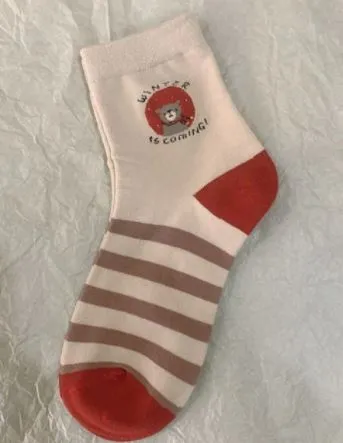 SF1143 Beige Stripes Teddy Bear Winter is Coming Socks