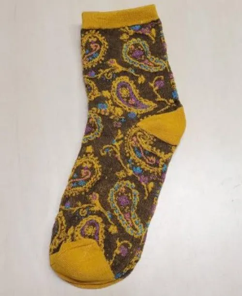 SF1183 Golden Yellow & Brown Paisley Design Socks