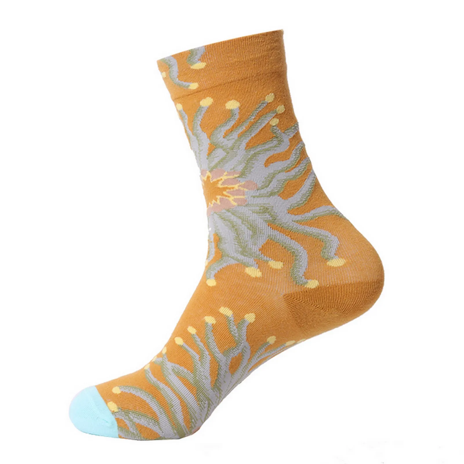 SF1197 Golden Yellow Sun Design Crew Socks