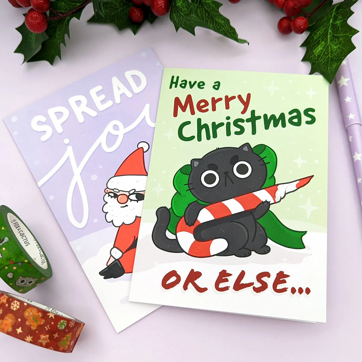Stabby Festive Cat Greeting Card