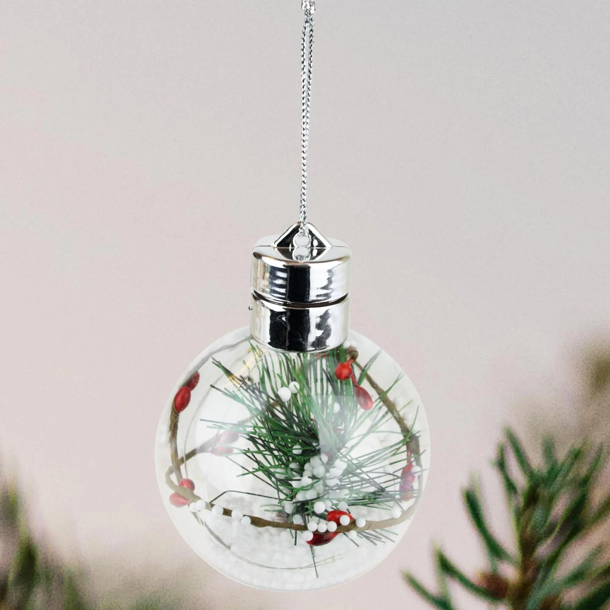 Transparent Christmas Tree Oranments with Lights - Pack of 6
