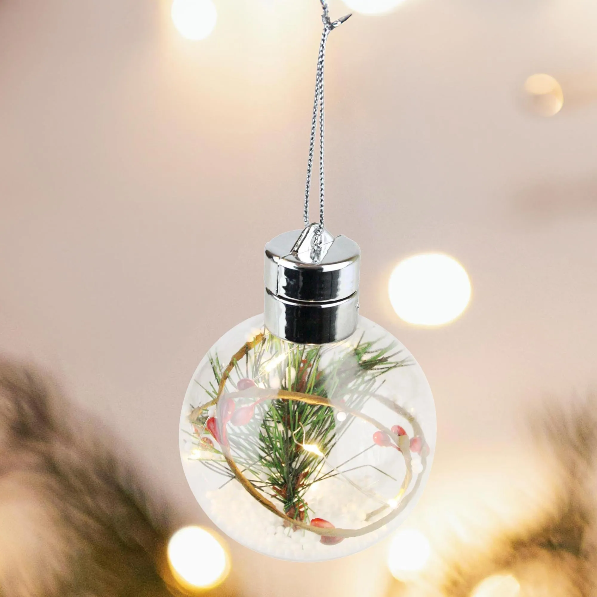 Transparent Christmas Tree Oranments with Lights - Pack of 6